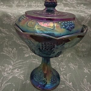 Indiana Carnival Glass Compote with Lid